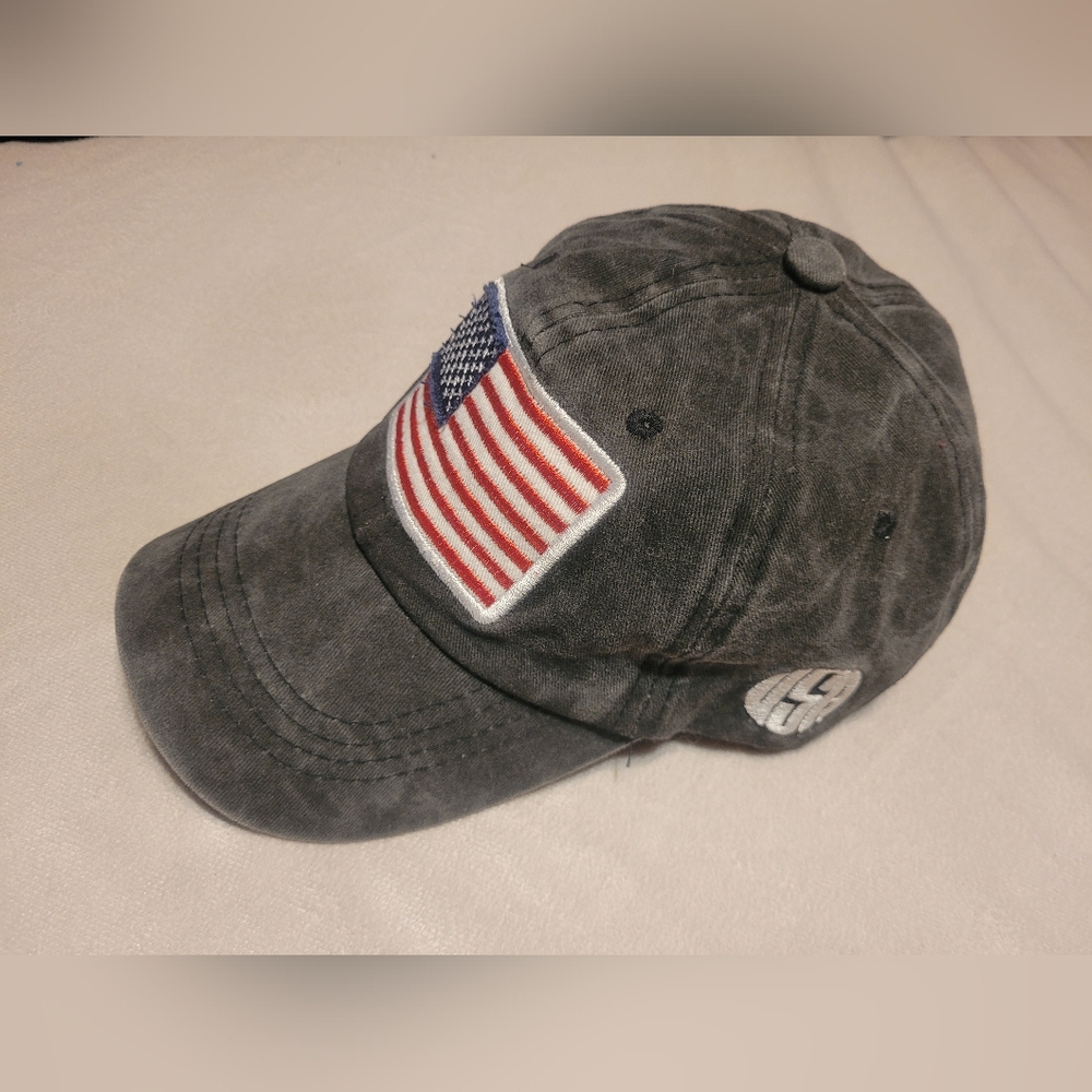 Vintage Black Baseball Cap with American Flag Patch